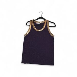 MACARON Glittery Purple Tank Top with Gold Accents. Pit To Pit 17". Size SMALL.